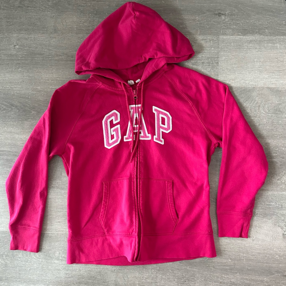 Y2K Gap pink zip up hoodie 2000s embroidered logo size M